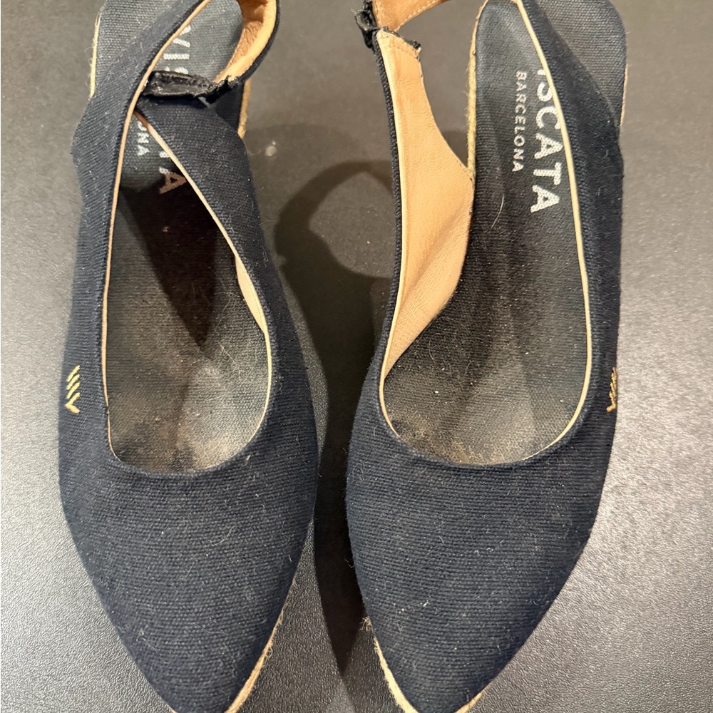 VISCATA Barcelona Black Canvas Espadrille Wedges Ankle Strap Size 40 (US 9)